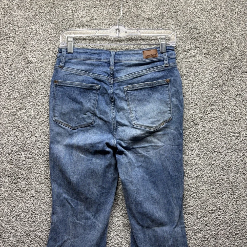 Judy Blue Flare Women's 9/29x31 Jeans Raw Frayed High Rise Light Wash Distressed